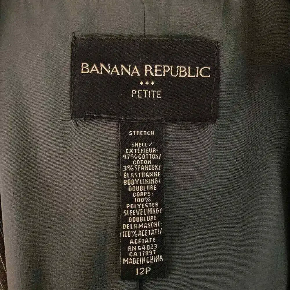 Banana‎ Republic Blazer Womens Sz 12P Petite Gray Stripe Cotton Jacket Stretch